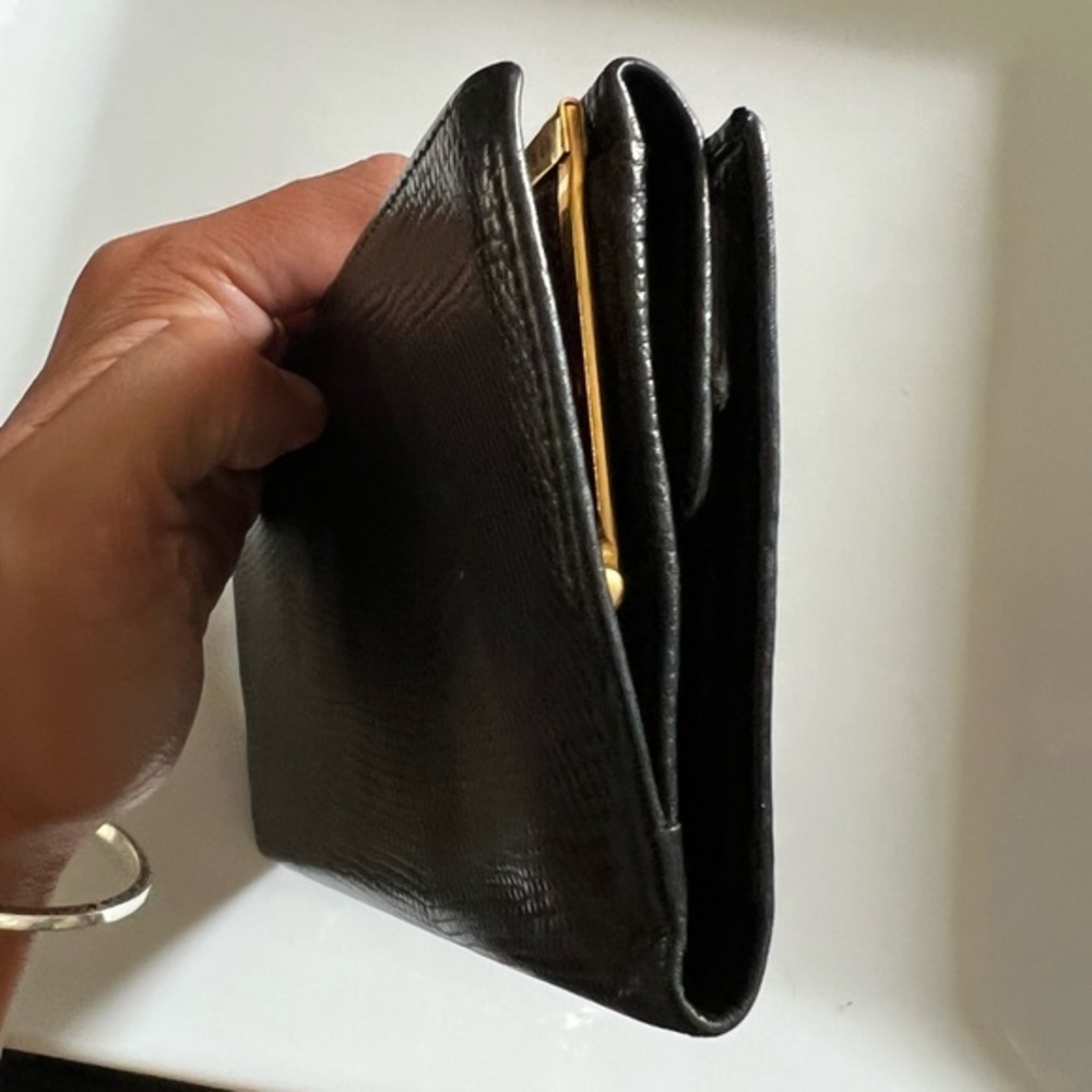 SALVATORE FERRAGAMO Leather Black Embossed Wallet Gold Checkbook Coin Holder - Picture 6 of 7